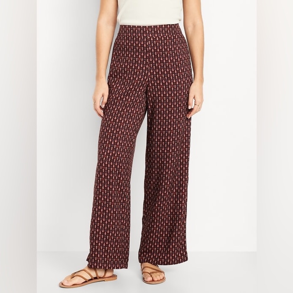 Old Navy Red and Gray Patterned Wide Leg Pants